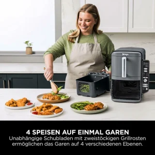 Dubbele Lade XL Airfryer met 9,5L Capaciteit en 4 Kookniveaus voor 8 Porties