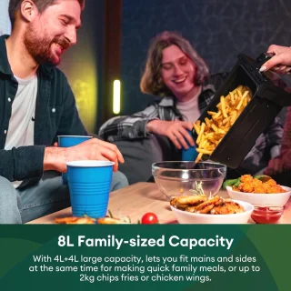 Luchtfriteuse 8 Liter met Dubbele Mand en LED Touchscreen - 2400W, 8 Programma's, Energiebesparend
