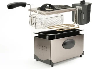 Elektrische Friteuse 2100W met 3L Inhoud, Temperatuurselectie en Geurfilter - Roestvrij Staal, Eenvoudig te Reinigen en Vaatwasmachinebestendig