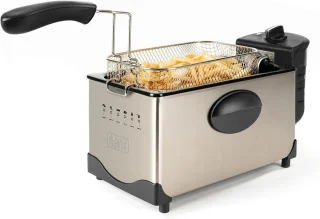 Elektrische Friteuse 2100W met 3L Inhoud, Temperatuurselectie en Geurfilter - Roestvrij Staal, Eenvoudig te Reinigen en Vaatwasmachinebestendig