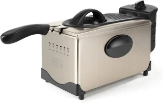 Elektrische Friteuse 2100W met 3L Inhoud, Temperatuurselectie en Geurfilter - Roestvrij Staal, Eenvoudig te Reinigen en Vaatwasmachinebestendig