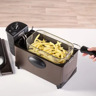Elektrische Friteuse 2100W met 3L Inhoud, Temperatuurselectie en Geurfilter - Roestvrij Staal, Eenvoudig te Reinigen en Vaatwasmachinebestendig