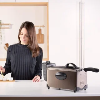 Elektrische Friteuse 2100W met 3L Inhoud, Temperatuurselectie en Geurfilter - Roestvrij Staal, Eenvoudig te Reinigen en Vaatwasmachinebestendig