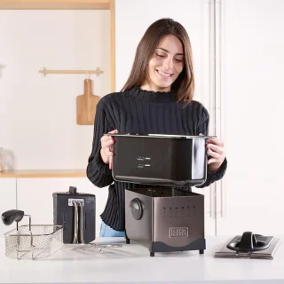 Elektrische Friteuse 2100W met 3L Inhoud, Temperatuurselectie en Geurfilter - Roestvrij Staal, Eenvoudig te Reinigen en Vaatwasmachinebestendig
