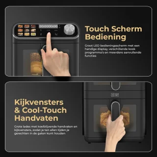 Home Vibes® Airfryer XXL – Gestapelde Lades - Heteluchtfriteuse - 2460W – 11L Air Fryer – LED Display met 9 Kookprogramma’s – Dubbele Airfryer – Met Extra Accessoires - Mat Zwart