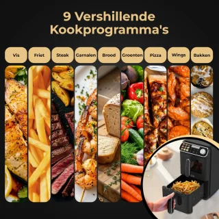 Home Vibes® Airfryer XXL – Gestapelde Lades - Heteluchtfriteuse - 2460W – 11L Air Fryer – LED Display met 9 Kookprogramma’s – Dubbele Airfryer – Met Extra Accessoires - Mat Zwart