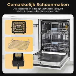 Home Vibes® Airfryer XXL – Gestapelde Lades - Heteluchtfriteuse - 2460W – 11L Air Fryer – LED Display met 9 Kookprogramma’s – Dubbele Airfryer – Met Extra Accessoires - Mat Zwart