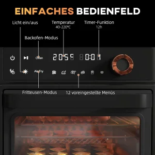 Mini-oven met convectie en heteluchtfriteuse, 13 l, 12 programma's, 1200 W