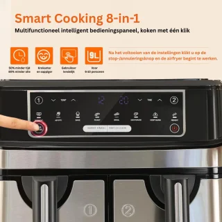 ApexArte® Dubbele Airfryer XXXL - Duo Heteluchtfriteuse - Geschikt voor Accessoires - Zwart