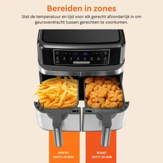 ApexArte® Dubbele Airfryer XXXL - Duo Heteluchtfriteuse - Geschikt voor Accessoires - Zwart