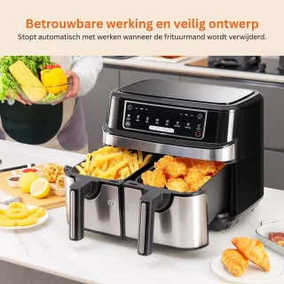 ApexArte® Dubbele Airfryer XXXL - Duo Heteluchtfriteuse - Geschikt voor Accessoires - Zwart