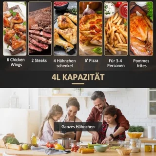 Heißluftfritteuse 4L met 12 Programma's en LED-Touch-Display