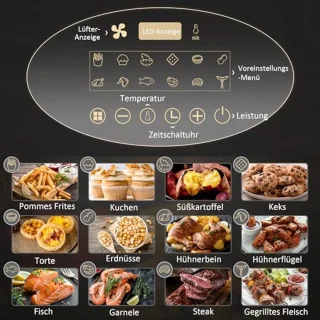 Heißluftfritteuse 4L met 12 Programma's en LED-Touch-Display