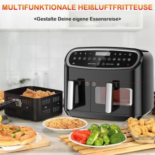 Equivera Dubbele Airfryer - Dubbele Mand - Dual Cook - Heteluchtfriteuse - Verschillende Programma's - Dual Zone - Mega