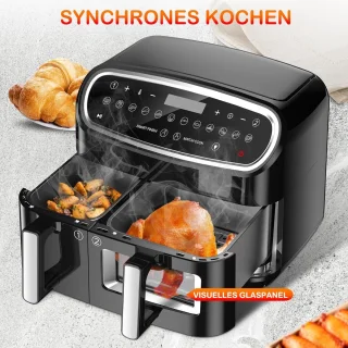 Equivera Dubbele Airfryer - Dubbele Mand - Dual Cook - Heteluchtfriteuse - Verschillende Programma's - Dual Zone - Mega