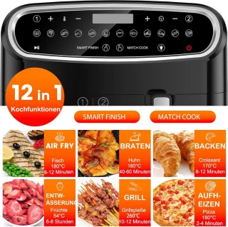 Equivera Dubbele Airfryer - Dubbele Mand - Dual Cook - Heteluchtfriteuse - Verschillende Programma's - Dual Zone - Mega