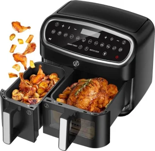 Equivera Dubbele Airfryer - Dubbele Mand - Dual Cook - Heteluchtfriteuse - Verschillende Programma's - Dual Zone - Mega