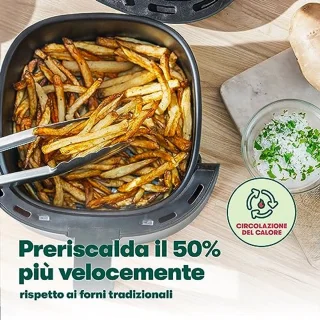 Handmatige heteluchtfriteuse - Olievrij Frituren, Afwasmachine Bestendige Antiaanbakpan en Frituurrek, Matte Zwart