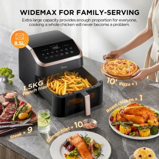 XXL Airfryer – 9L – 8-in-1 Multifunctioneel – Bakken – Grillen – Frituren Zonder Olie – Verwarmen – Drogen – Roosteren – Digitale Touchscreen – Grote Capaciteit – Voor Gezinnen en Groepen