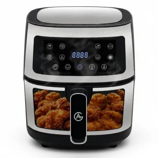 Ag5300 Airfryer XXL Premium Zilver – 5.5L Hete Luchtfriteuse – Digitaal Display – 8 Programma’s – Anti-aanbak – Vaatwasserbestendig – Extreem Stil – Gezond Koken Zonder Olie – Inclusief Receptenboek