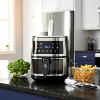 Ag5300 Airfryer XXL Premium Zilver – 5.5L Hete Luchtfriteuse – Digitaal Display – 8 Programma’s – Anti-aanbak – Vaatwasserbestendig – Extreem Stil – Gezond Koken Zonder Olie – Inclusief Receptenboek