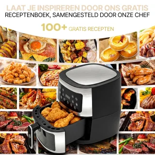 Ag5300 Airfryer XXL Premium Zilver – 5.5L Hete Luchtfriteuse – Digitaal Display – 8 Programma’s – Anti-aanbak – Vaatwasserbestendig – Extreem Stil – Gezond Koken Zonder Olie – Inclusief Receptenboek
