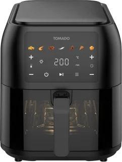 Tomado TAF8002B - Grote airfryer - XXL airfryer - 8 liter - Heteluchtfriteuse - Kijkvenster - Tiptoetsbediening - 7 automatische programma's - Zwart