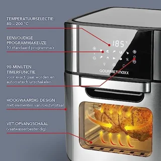 Digitale Heteluchtfriteuse XXL - 12L RVS Oven met Timer en Touchdisplay