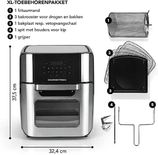 Digitale Heteluchtfriteuse XXL - 12L RVS Oven met Timer en Touchdisplay