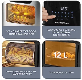 Digitale Heteluchtfriteuse XXL - 12L RVS Oven met Timer en Touchdisplay