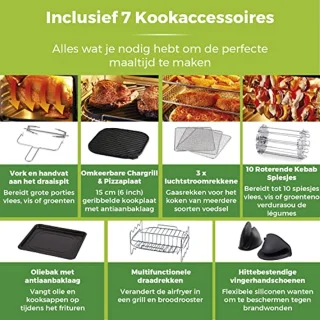 Digitale Airfryer Oven 10-in-1 met Snel Luchtcirculatie en 60-Minuten Timer, 11 L, 2000 W, Zwart