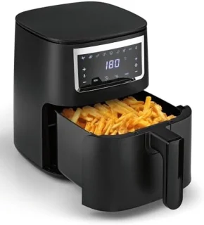 Airfryer - Heteluchtfriteuse 4 Liter met Touchscreen - Airfryer met 9 Functies en 8 Programma's - Vetarm Frituren, Bakken en Grillen - Inclusief Vaatwasserbestendige Accessoires - Geschikt voor 4 Personen