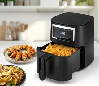 Airfryer - Heteluchtfriteuse 4 Liter met Touchscreen - Airfryer met 9 Functies en 8 Programma's - Vetarm Frituren, Bakken en Grillen - Inclusief Vaatwasserbestendige Accessoires - Geschikt voor 4 Personen