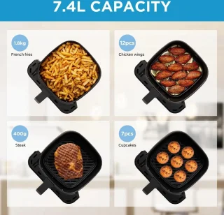 Vihes Airfryer - 7L Capaciteit - 7 Presets - 90% Minder Olie - Heteluchtfriteuse - Energiebesparend - Kijkvenster - Vaatwasbestendig