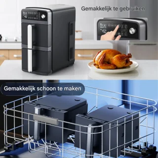 Mini oven - Grill rooster - Bakplaat - Airfryer - Voor Gezond en Snel Koken - Met 11 Programma’s - 1800W, LED-scherm, 5 Accessoires Inclusief Draaispit & Receptenboek