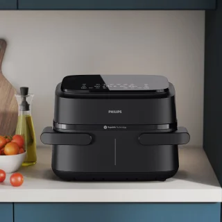 Philips Airfryer 1000-serie flexibele mand - 7,1 liter inhoud, RapidAir-technologie, 10 kookfuncties, 90% minder vet, compact ontwerp, HomeID recepten-app (NA154/00)