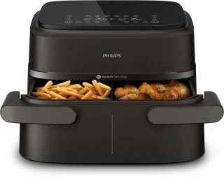 Philips Airfryer 1000-serie flexibele mand - 7,1 liter inhoud, RapidAir-technologie, 10 kookfuncties, 90% minder vet, compact ontwerp, HomeID recepten-app (NA154/00)