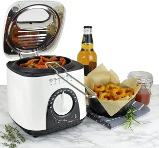 Compacte friteuse met thermostaat en antiaanbaklaag - 1 liter, ivoorwit