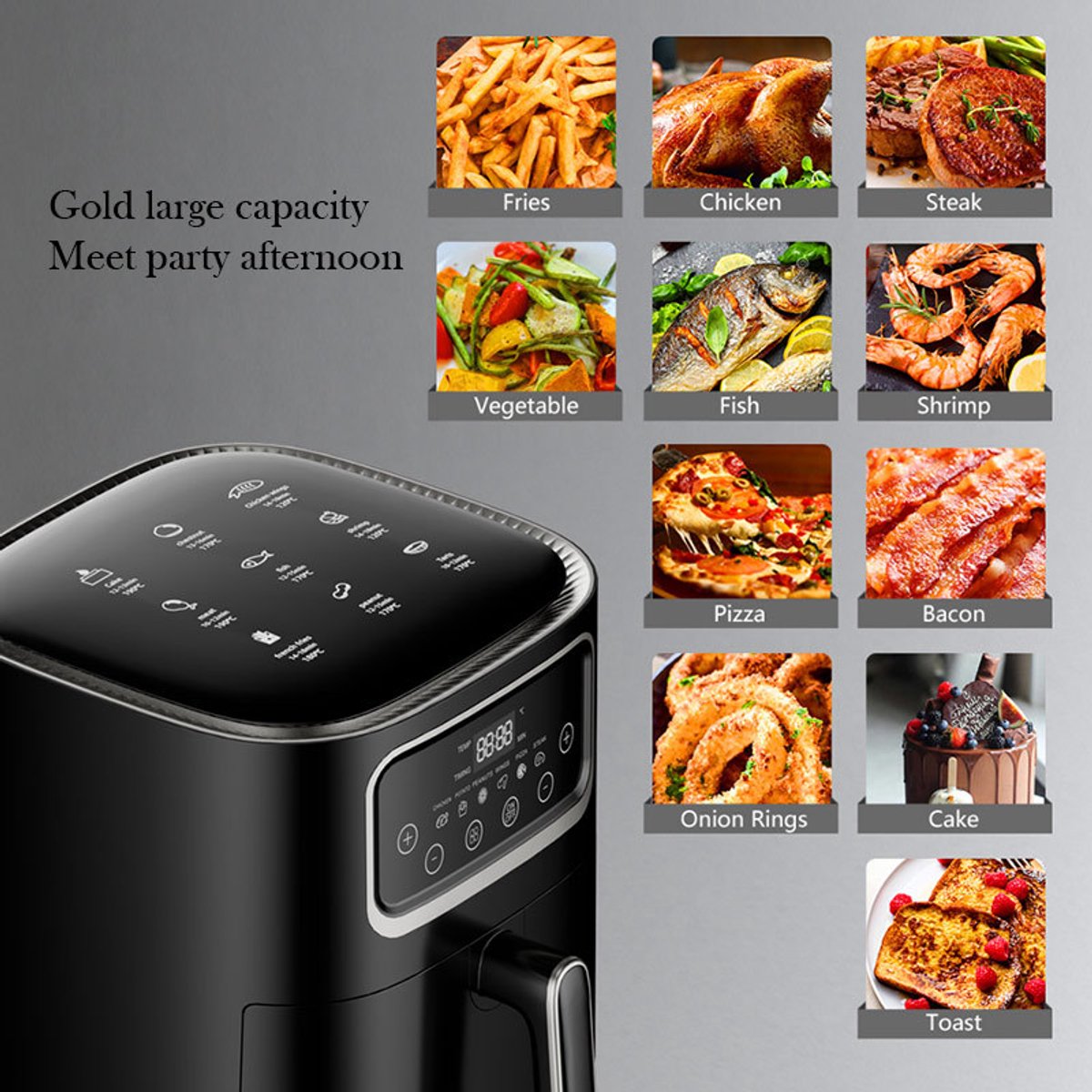 10L Air Fryer 1400W Elektrisch met Touch Control en Venster