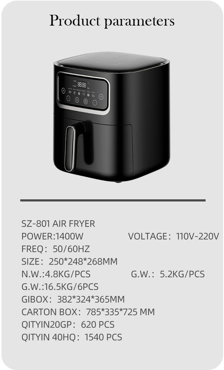 10L Air Fryer 1400W Elektrisch met Touch Control en Venster