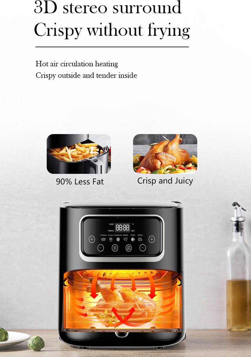 10L Air Fryer 1400W Elektrisch met Touch Control en Venster