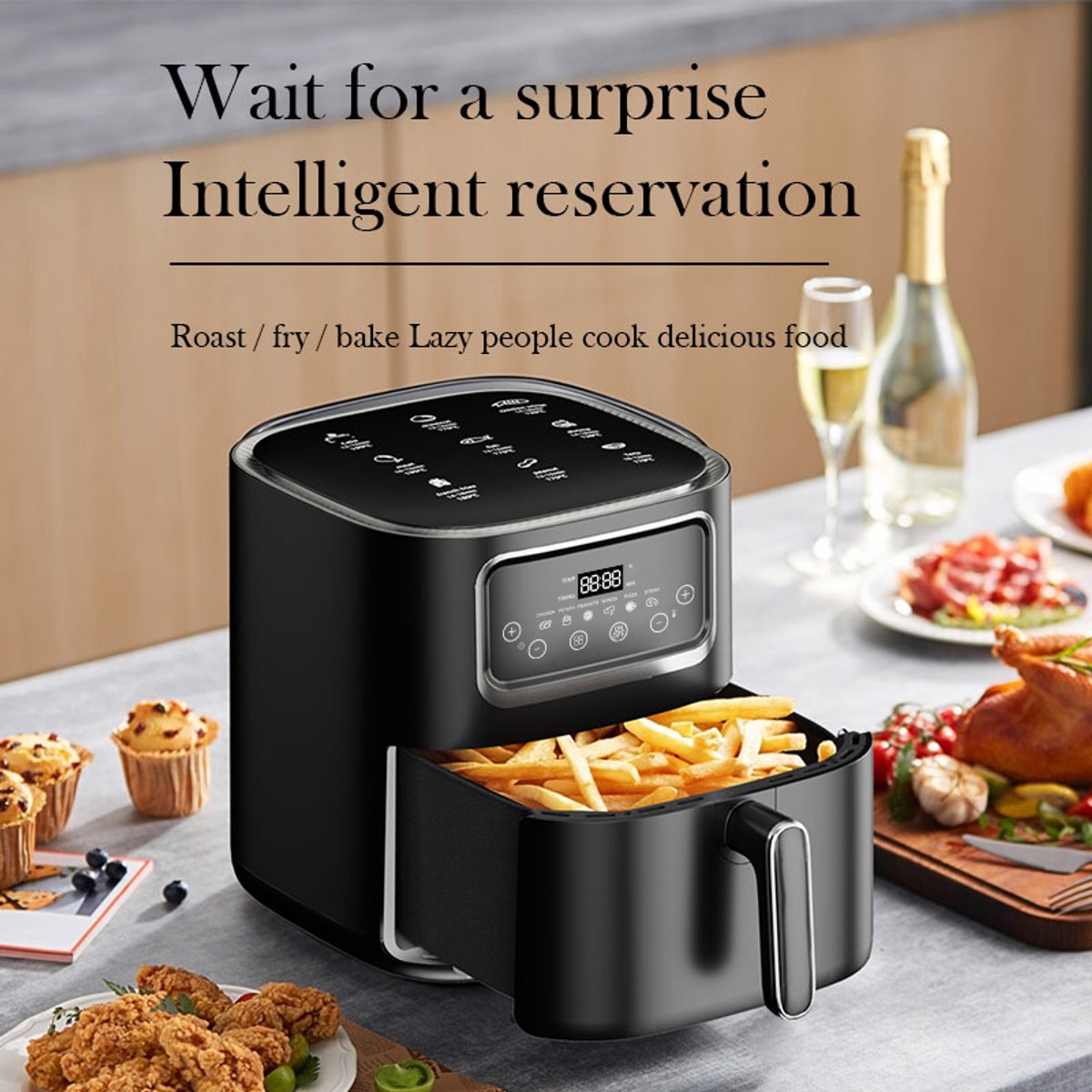 10L Air Fryer 1400W Elektrisch met Touch Control en Venster