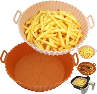 2 stuks heteluchtfriteuse siliconen matten, 20,5 cm inzetstukken (roze + bruin)