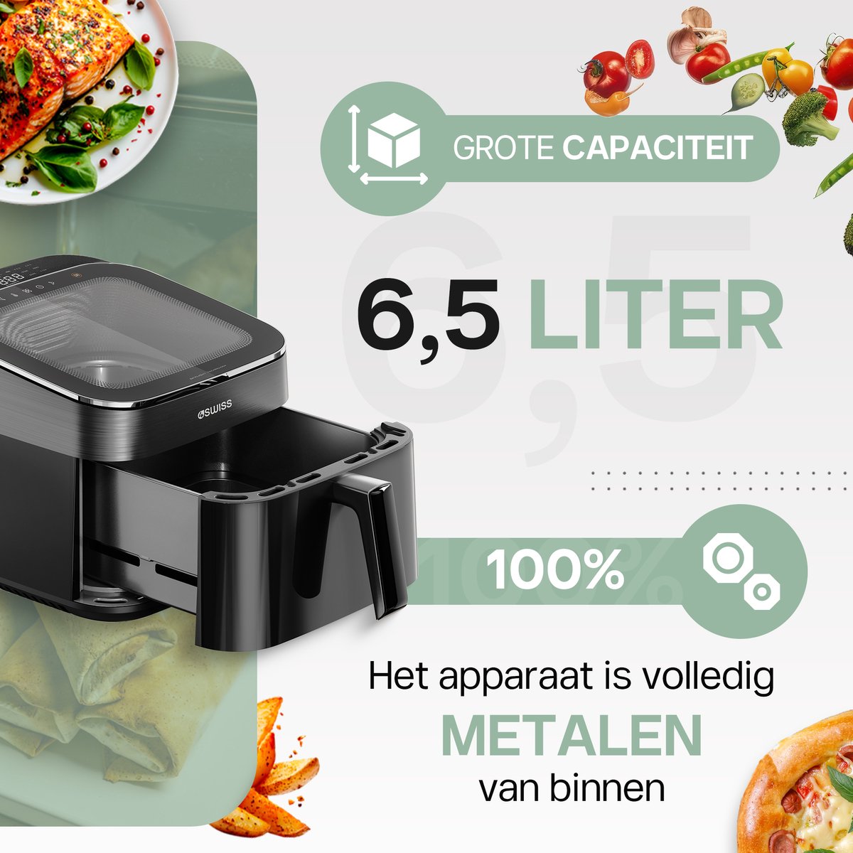 4Swiss ABB-025 SkylightView Heteluchtfriteuse 6.5L Zwart