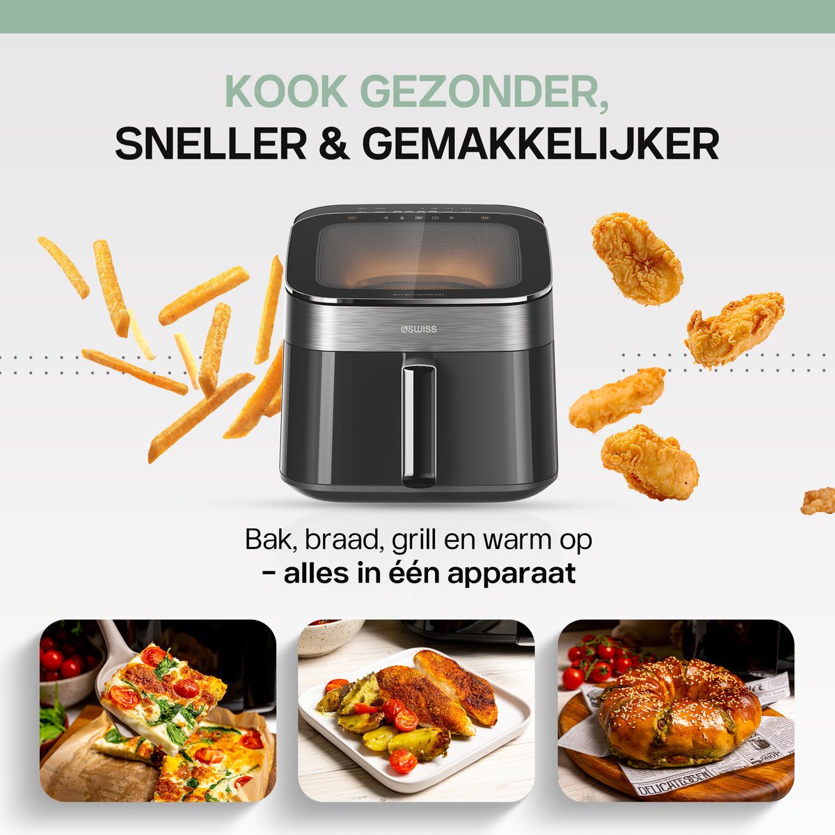 4Swiss ABB-025 SkylightView Heteluchtfriteuse 6.5L Zwart