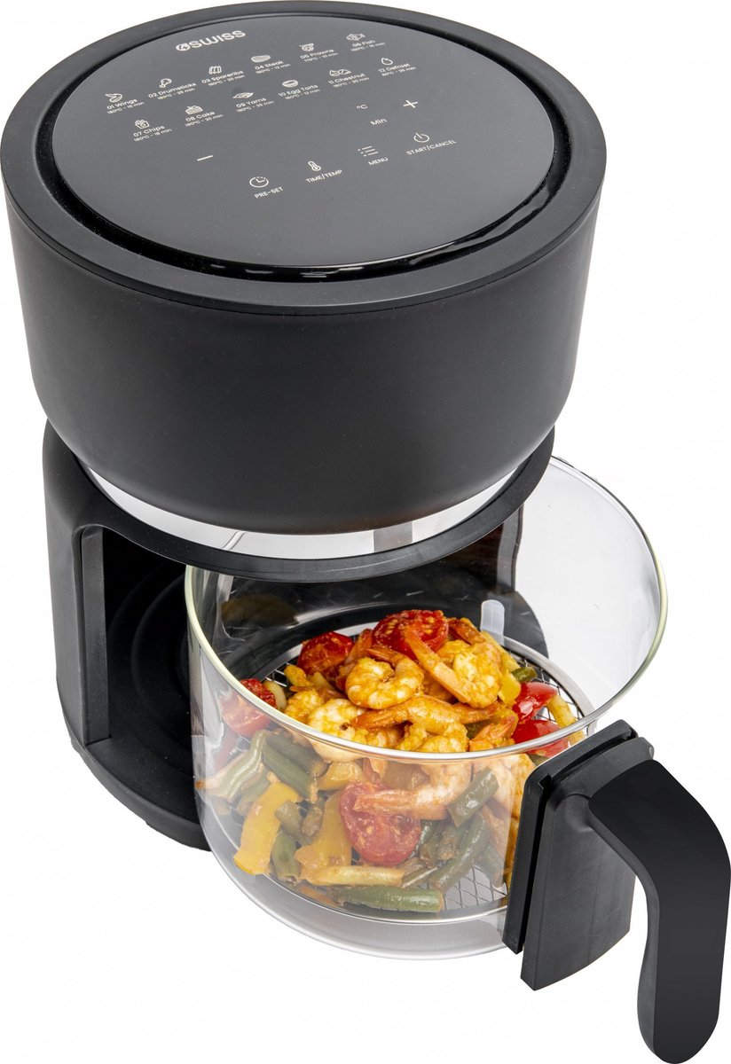 De 4SWISS ABB-G24 Pure Glass Heteluchtfriteuse Zwart 3L 1200W in één oogopslag