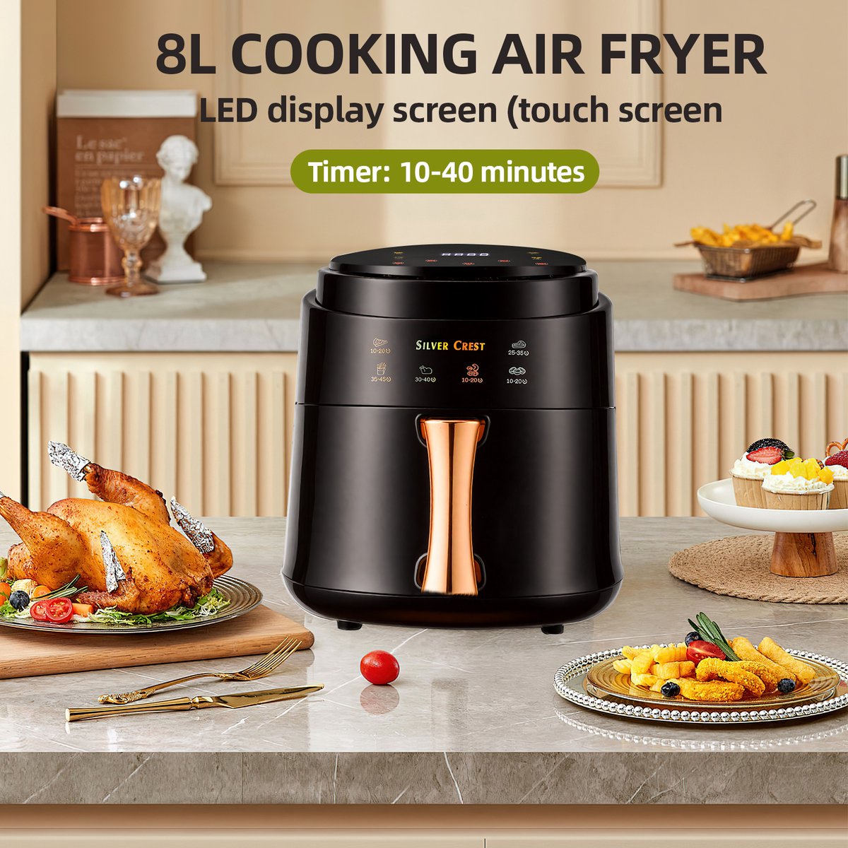8L1400W Air Fryer Oven Touch Control Familiegrootte