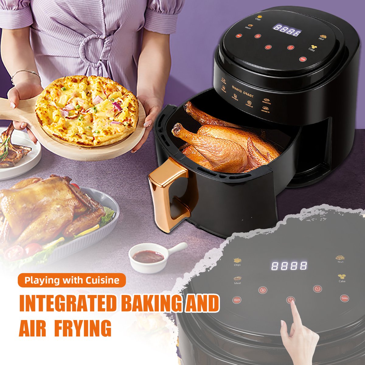 8L1400W Air Fryer Oven Touch Control Familiegrootte