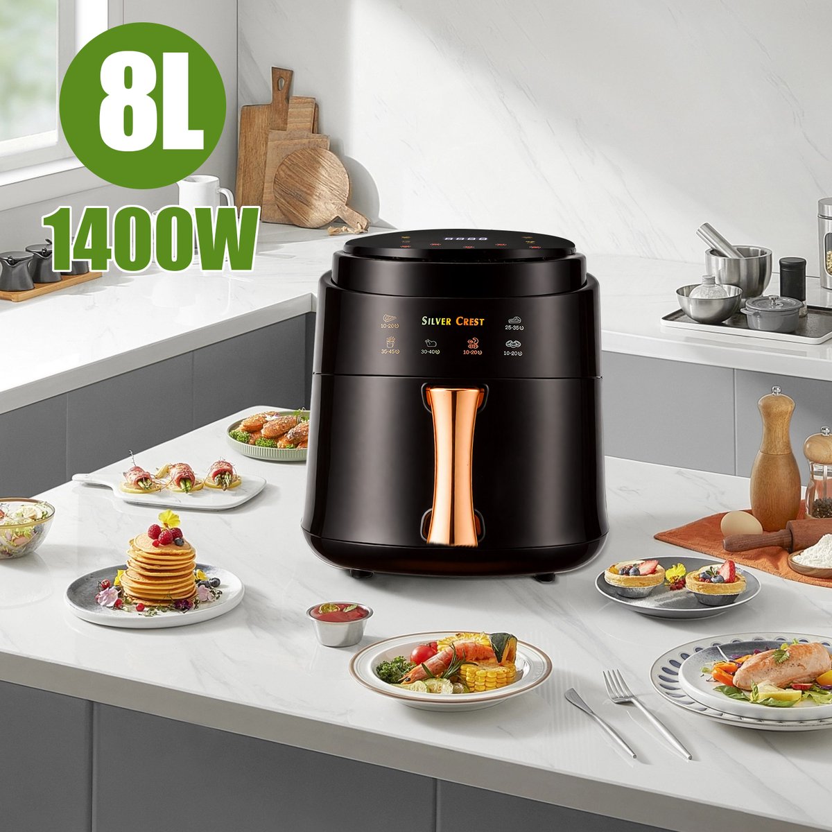 8L1400W Air Fryer Oven Touch Control Familiegrootte