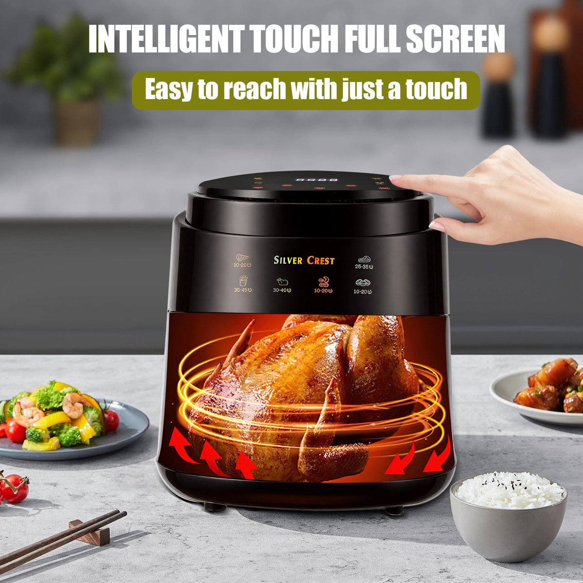 8L1400W Air Fryer Oven Touch Control Familiegrootte